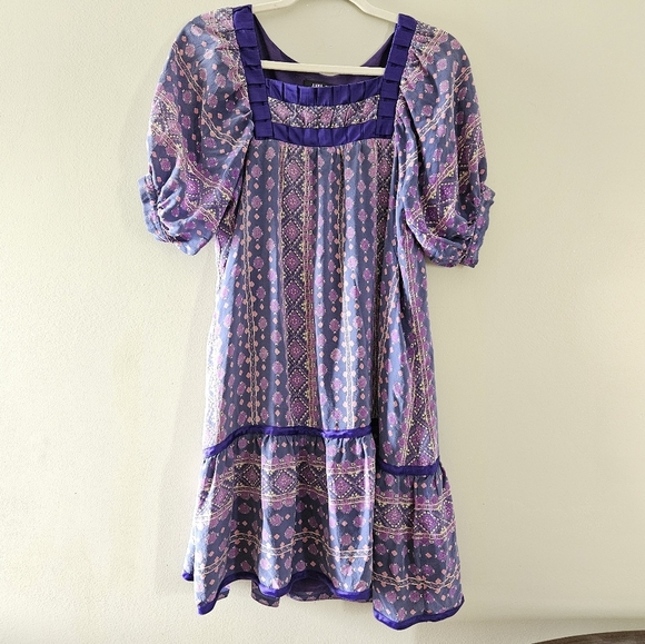 Anna Sui Vintage 90's Silk Mini Printed Boho Hippie Casual Dress Size Medium. - Picture 3 of 16